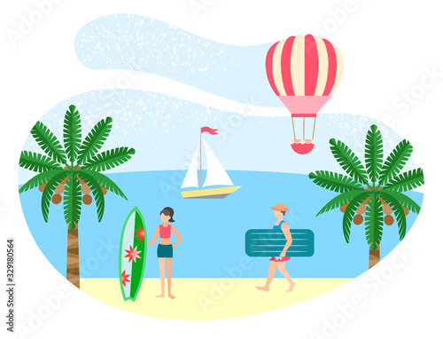 Vector illustration of vacation concept on the sea coast