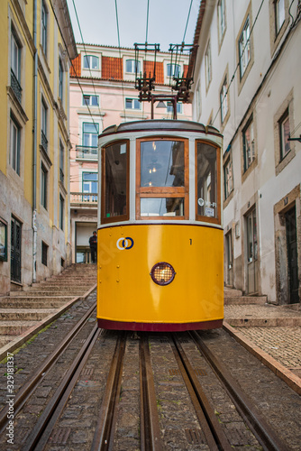view of Bica funicular in Lisbon Downtown
