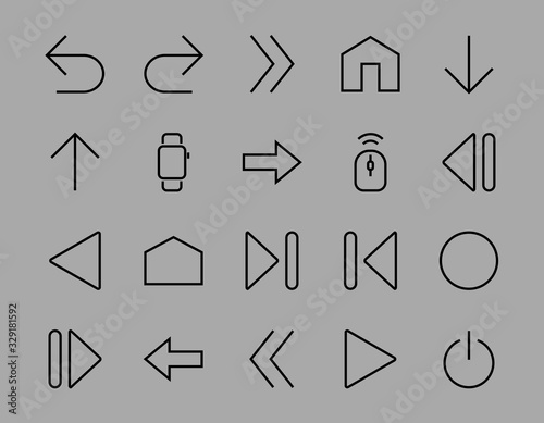 Set of line arrows, directions, arrows, contains icons such as pause, continuation, directly, to the right, Editable stroke. 480x480, On a white background, Vector illustration.