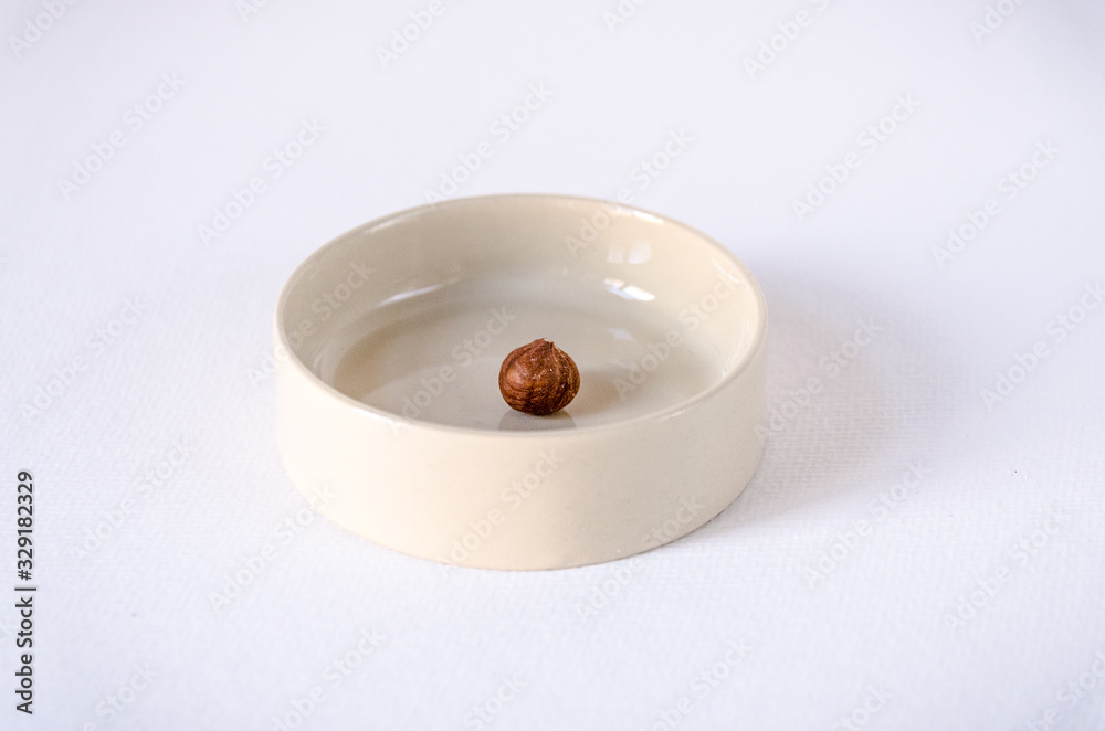A hazelnut seed in a tiny bowl A hazelnut seed in a tiny bowl