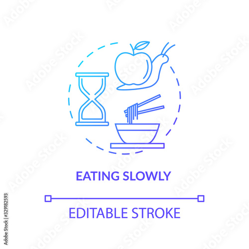 Eating slowly concept icon. Mindful nutrition idea thin line illustration. Thorough and attentive food consumption, enjoying meal. Vector isolated outline RGB color drawing