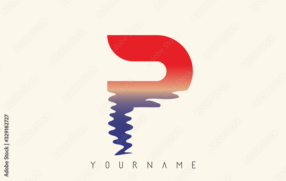 P Letter Logo with Water Effect and Sunset Gradient Vector Design. P Letter Logo with Water Effect and Sunset Gradient Vector Design.