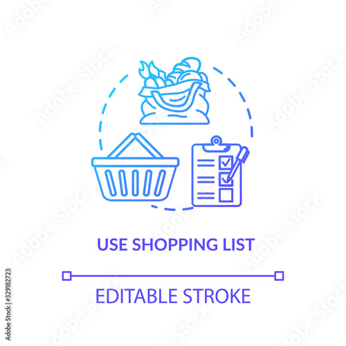Use shopping list concept icon. Mindful eating, consumerism idea thin line illustration. Avoiding impulse buying, planning purchases. Vector isolated outline RGB color drawing