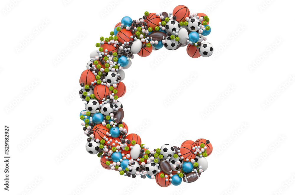 Letter C from sport gaming balls, 3D rendering Letter C from sport gaming balls, 3D rendering