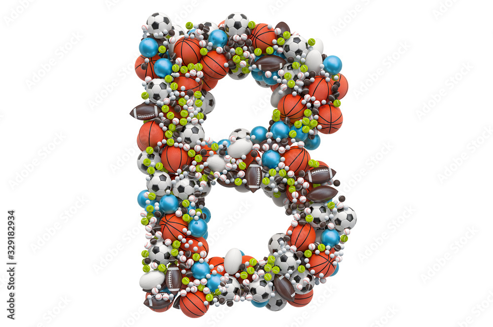Letter B from sport gaming balls, 3D rendering Letter B from sport gaming balls, 3D rendering