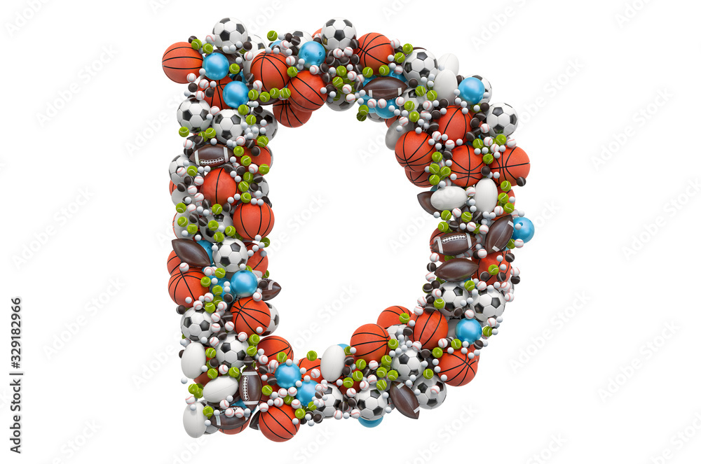 Letter D from sport gaming balls, 3D rendering Letter D from sport gaming balls, 3D rendering