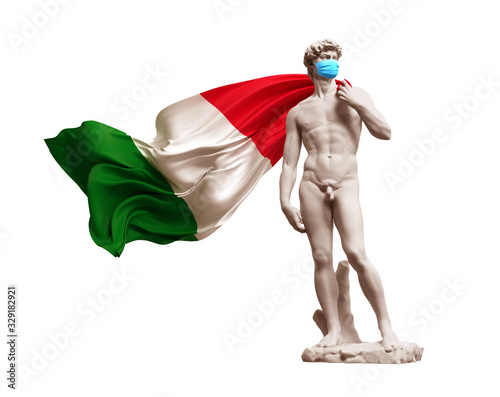 3D Model David In Medical Mask With Flag Of Italy