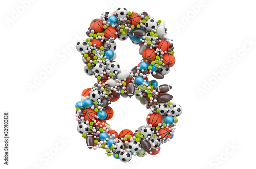 Number 8 from sport gaming balls  3D rendering