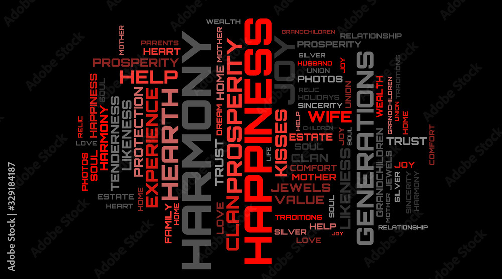 Happiness modern red word cloud concept background
