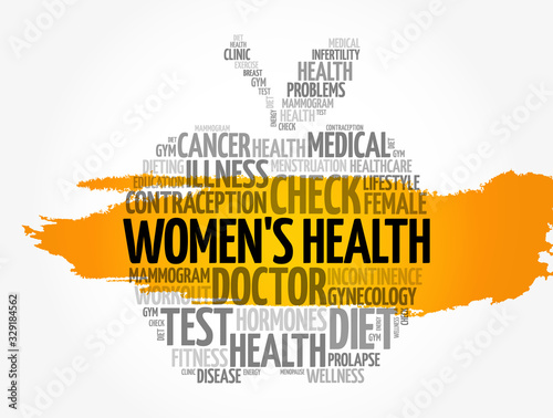 Women's Health apple word cloud collage, medical concept background