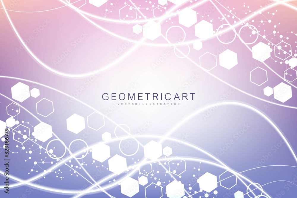 Modern futuristic background of the scientific hexagonal pattern. Virtual abstract background with particle, molecule structure for medical, technology, chemistry, science. Social network vector