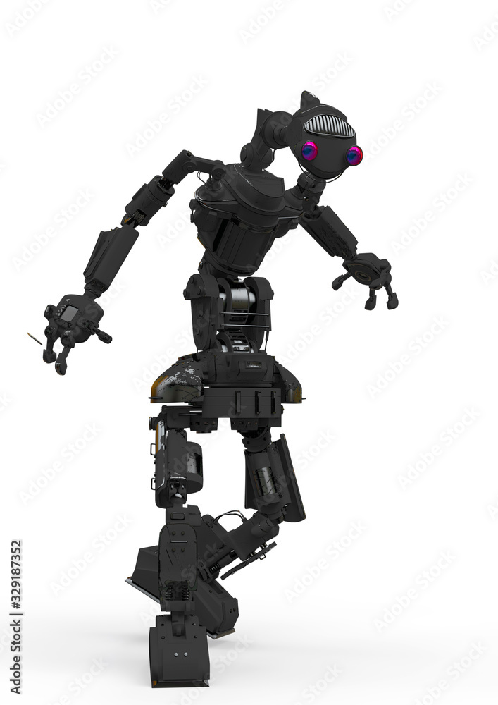 friendly robot is walking in white background friendly robot is walking in white background