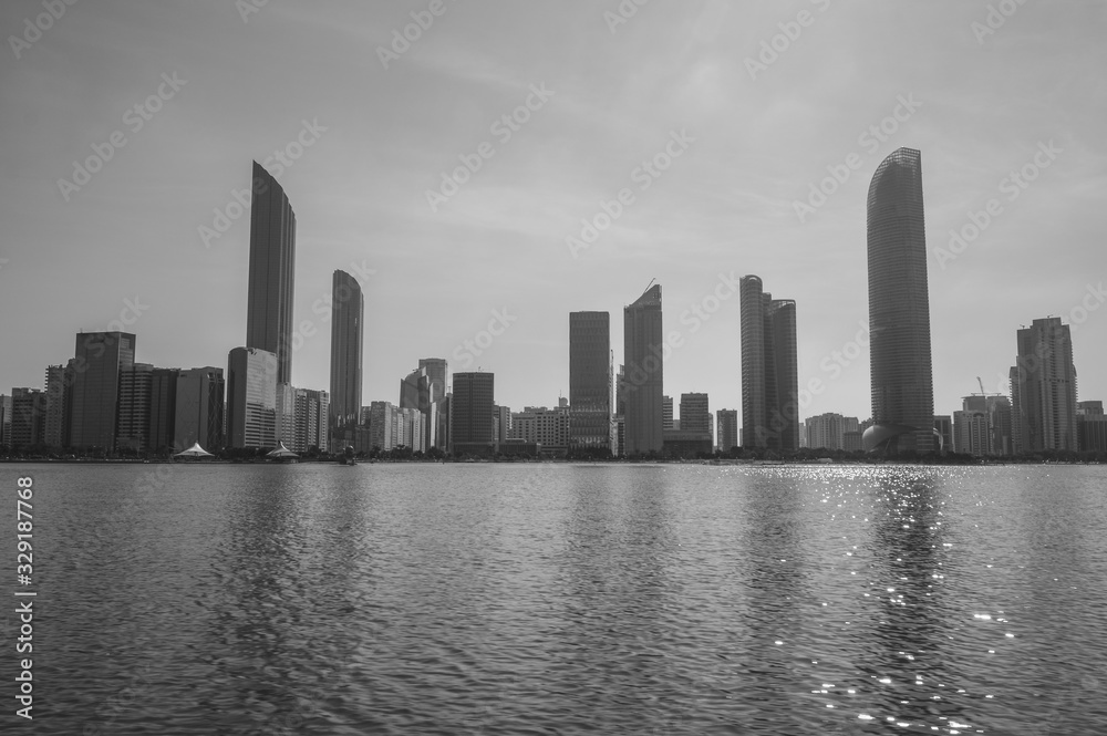 Abu Dhabi cityscape during day time in UAE capital of United Arab Emirates
