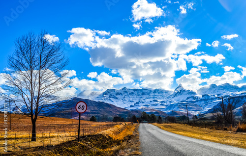 Underberg landscape under blue sky in Southern Drakensberg South Africa photo