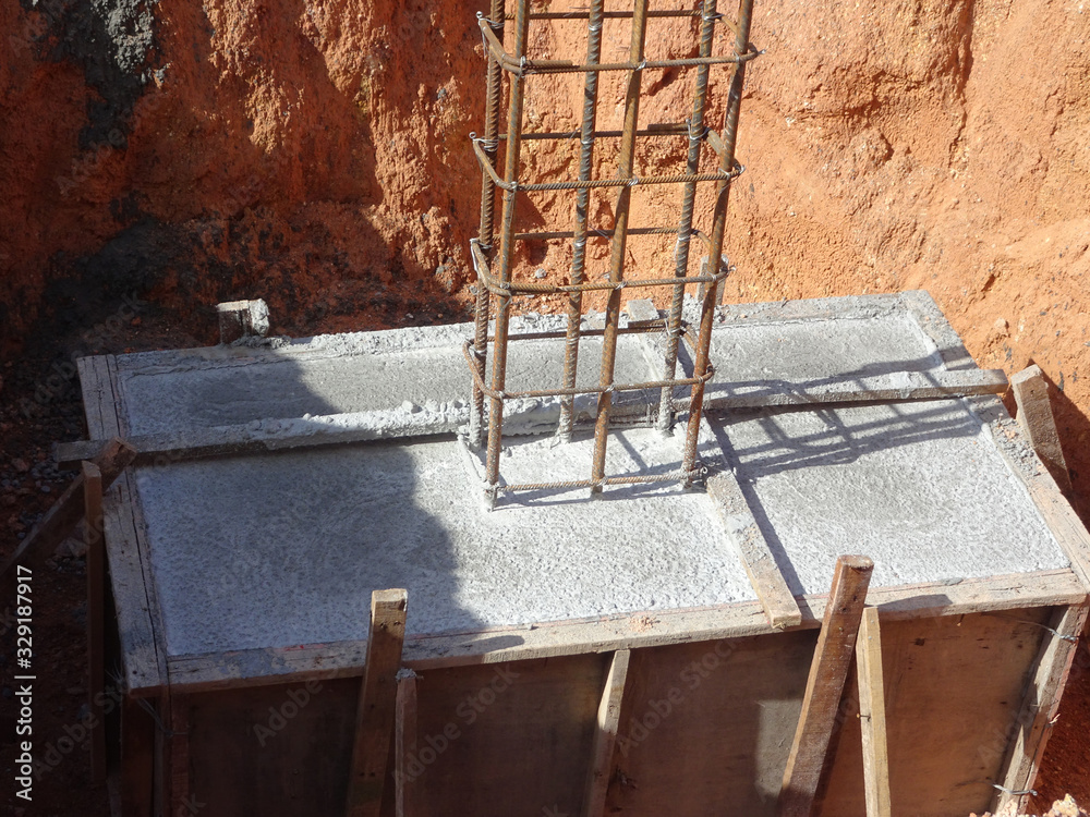 Pile cap and column stump under construction at the construction site