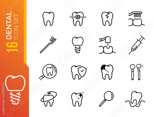 Dental clinic elements - thin line web icon set. Outline icons collection. Simple vector illustration.