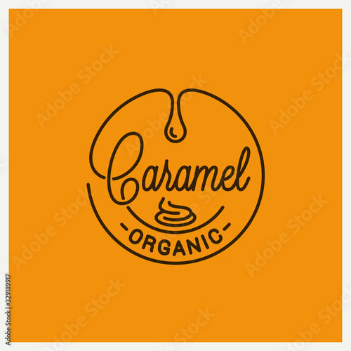 Caramel logo. Round linear of caramel on yellow
