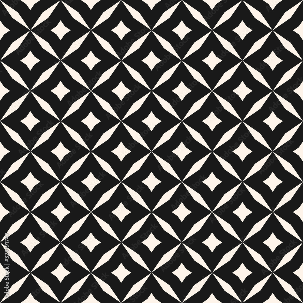 Vector abstract grid seamless pattern. Black and white graphic background. Simple geometric ornament. Monochrome texture with diamond shapes, stars, rhombuses, lattice, repeat tiles. Stylish design Vector abstract grid seamless pattern. Black and white graphic background. Simple geometric ornament. Monochrome texture with diamond shapes, stars, rhombuses, lattice, repeat tiles. Stylish design