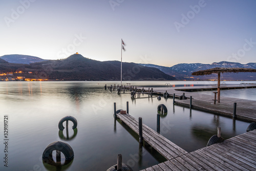 Lake Caldaro in South Tyrol, northern Italy, Europe.