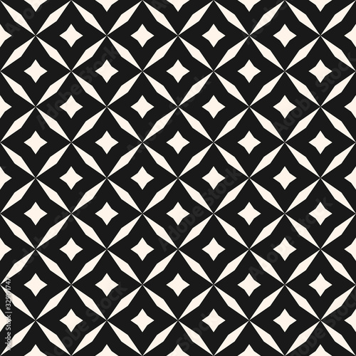 Vector abstract grid seamless pattern. Black and white graphic background. Simple geometric ornament. Monochrome texture with diamond shapes, stars, rhombuses, lattice, repeat tiles. Stylish design