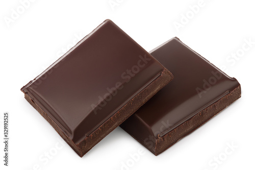 Small dark chocolate pieces isolated on white background with clipping path