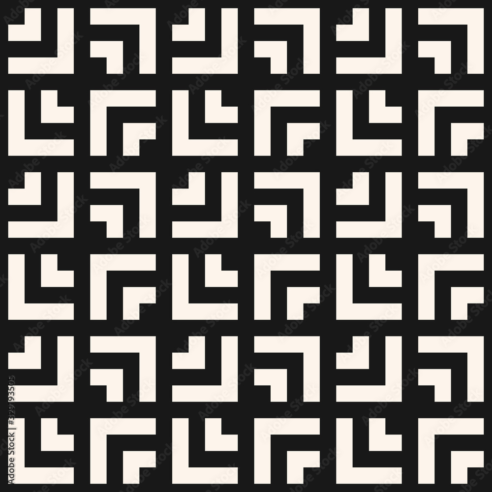 Vector seamless pattern with squares, arrows, grid, net, lattice, mesh. Abstract geometric texture. Black and white geometrical background. Simple minimal monochrome ornament. Stylish repeat design