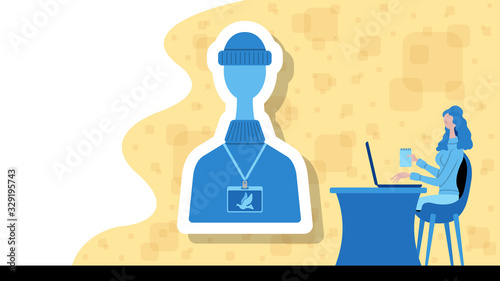 Business woman working for freelance jobs with a freelancer icon