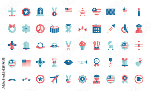 Memorial day flat style icon set vector design
