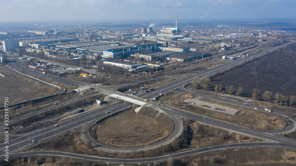 Aerial view of the road junction near the town of Bila Tserkva