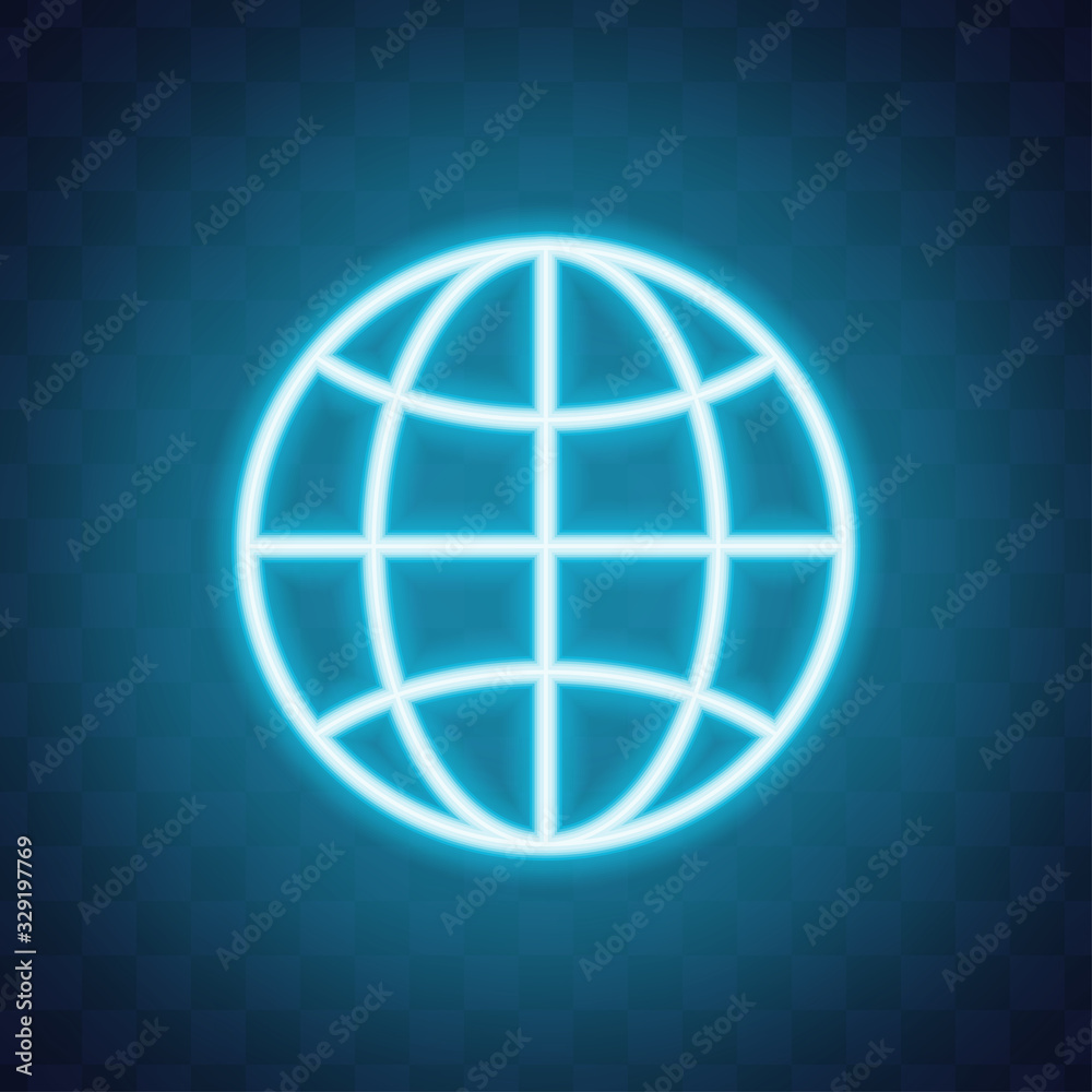 Glowing neon Earth globe icon isolated on dark background. World or Earth sign. Global internet symbol. Geometric shapes. Vector Illustration