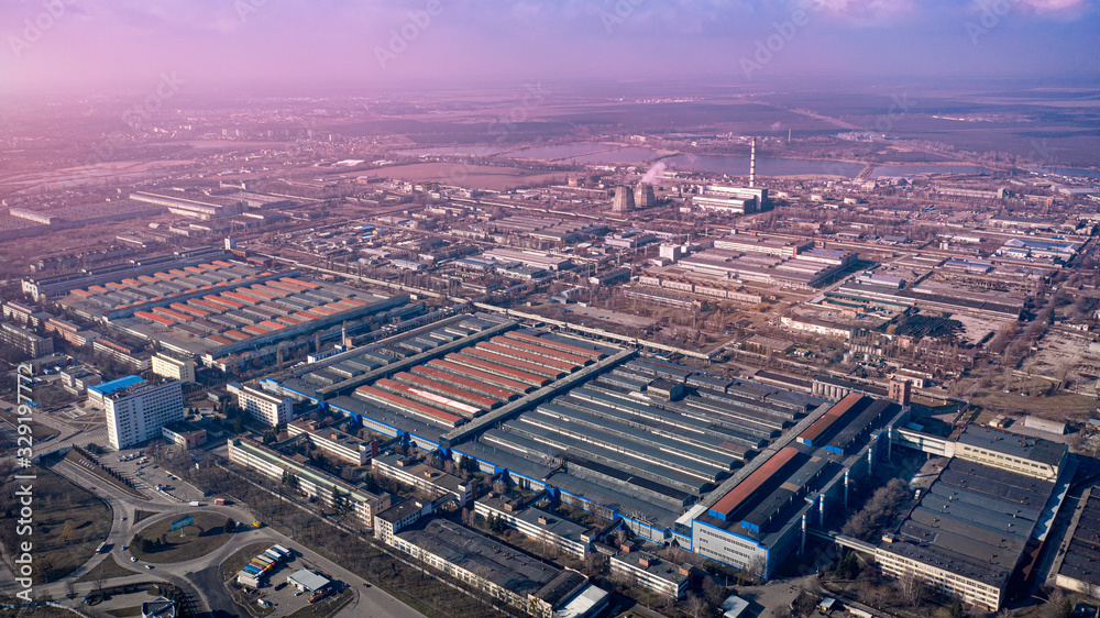 Aerial view of the industrial zone and thermal power plant in Bila Tserkva city, Ukraine.