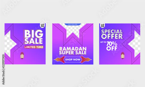 Super sale promotion banner, social media post with islamic theme vector