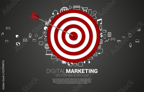 archery hit the center of dartboard with marketing icon . Business Concept of marketing target and customer