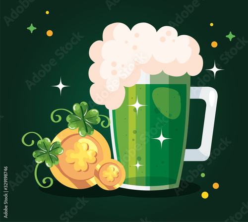 saint patricks day with beer and decoration vector illustration design