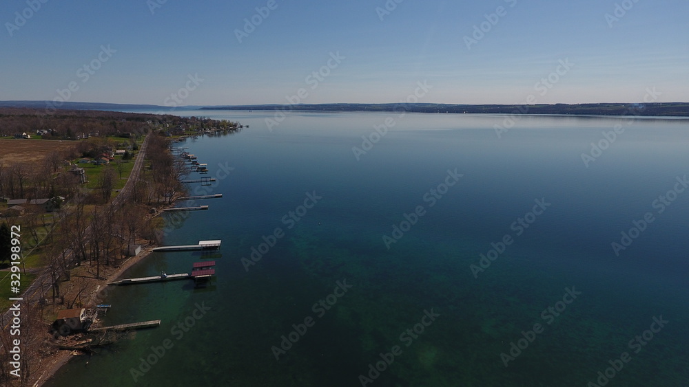 Aerial view of Cayuga Lake shoreline Aerial view of Cayuga Lake shoreline