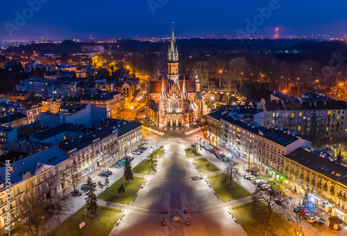 Aerial view of Podgórski Square with St. Joseph's Church in Cracow, Poland