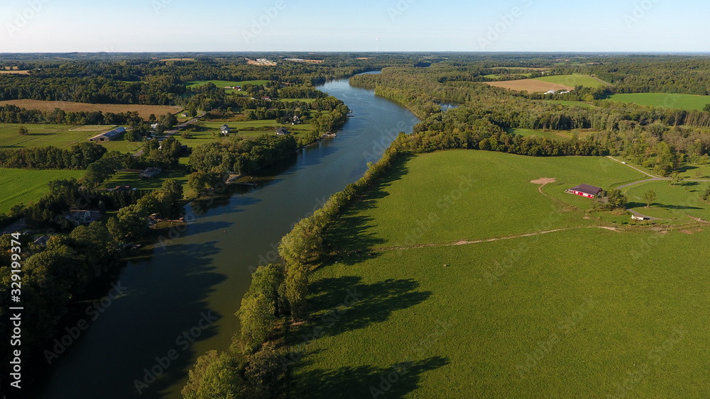 Aerial view of river and countryside