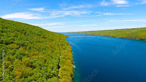 Aerial view of lake and hillside
