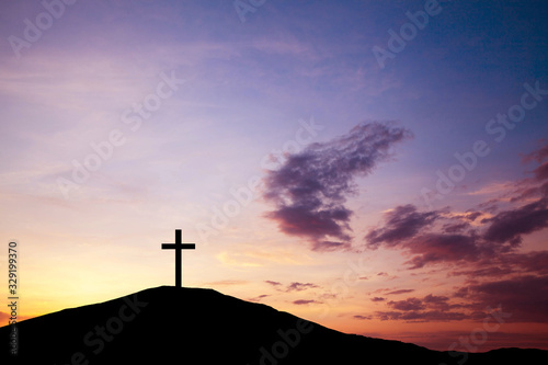 The cross on the hill  Jesus Christ from the Bible. Easter  Religion. Salvation of sins  sacrifice.