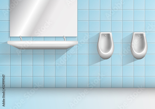 Men public toilet room minimalist realistic vector mockup.