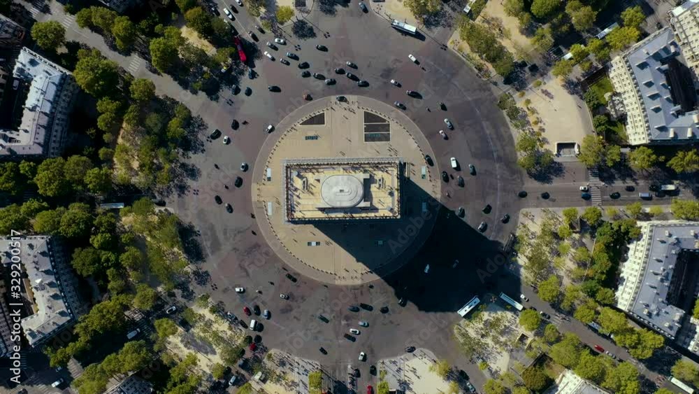 PARIS, FRANCE - MAY, 2019: Aerial drone view of Triumphal Arch in historical city centre. PARIS, FRANCE - MAY, 2019: Aerial drone view of Triumphal Arch in historical city centre.