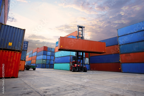 Transportation Logistics of international container cargo shipping and cargo plane in container yard, Freight transportation, International global shipping.