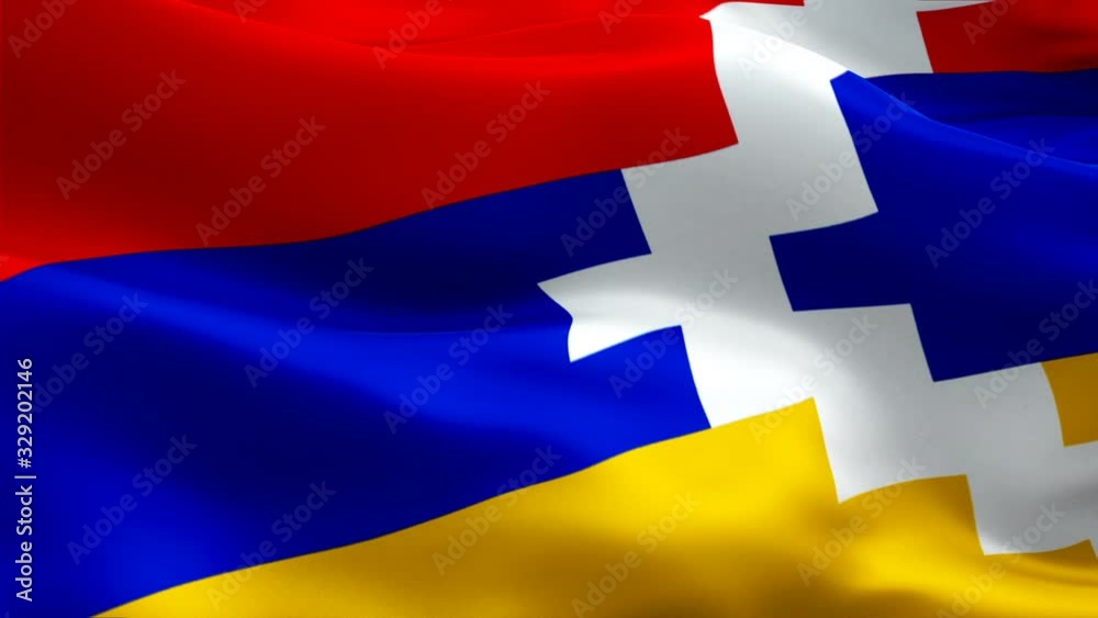 Artsakh flag Motion Loop video waving in wind. Realistic Nagorno Karabakh Flag background. Artsakh Flag Looping Closeup 1080p Full HD 1920X1080 footage. Artsakh asia country flags footage video for fi