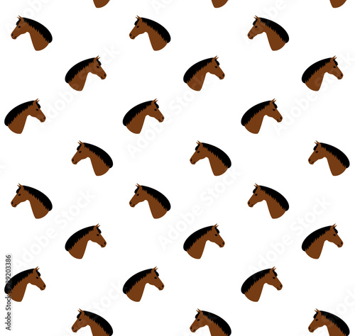 Vector seamless pattern of flat cartoon brown bay horse head isolated on white background