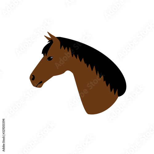 Vector flat cartoon brown bay horse head isolated on white background