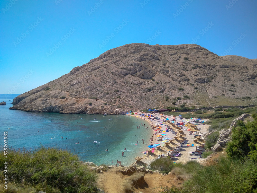 Naklejka premium Oprna bay near Stara Baska on island Krk, Croatia. Most beautiful beach on Adriatic sea.
