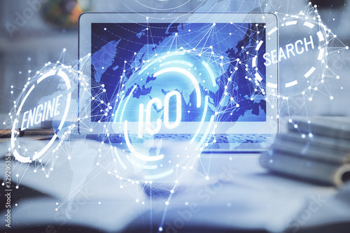 Wallpaper Mural Multi exposure of blockchain and crypto economy theme hologram and table with computer background. Concept of bitcoin cryptocurrency. Torontodigital.ca