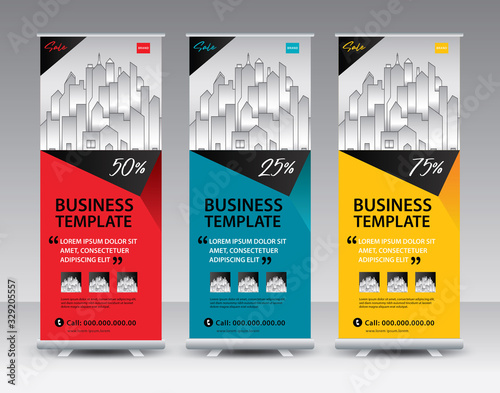 Business Roll Up Banner stand vector creative design. Sale banner stand or flag design layout. Modern Exhibition Advertising vector eps10. Trend design geometric.