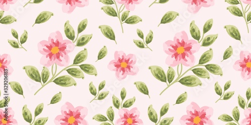 Seamless pattern with rose flowers and leaves. Hand drawn repeat background. floral pattern for wallpaper or fabric. Pink rosa canina botanic tile.