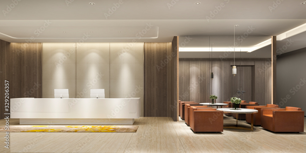 3d rendering modern luxury hotel and office reception and lounge Stock ...